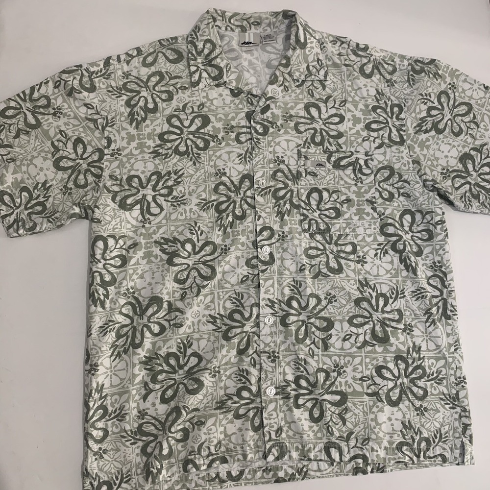 Vintage No Fear Hawaiian Button Up Shirt Made In Usa Green White Men Large